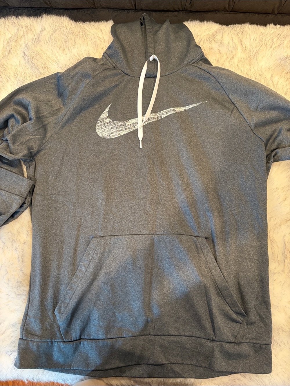 Nike Men’s Heather Gray Pullover Hoodie with White Swoosh
